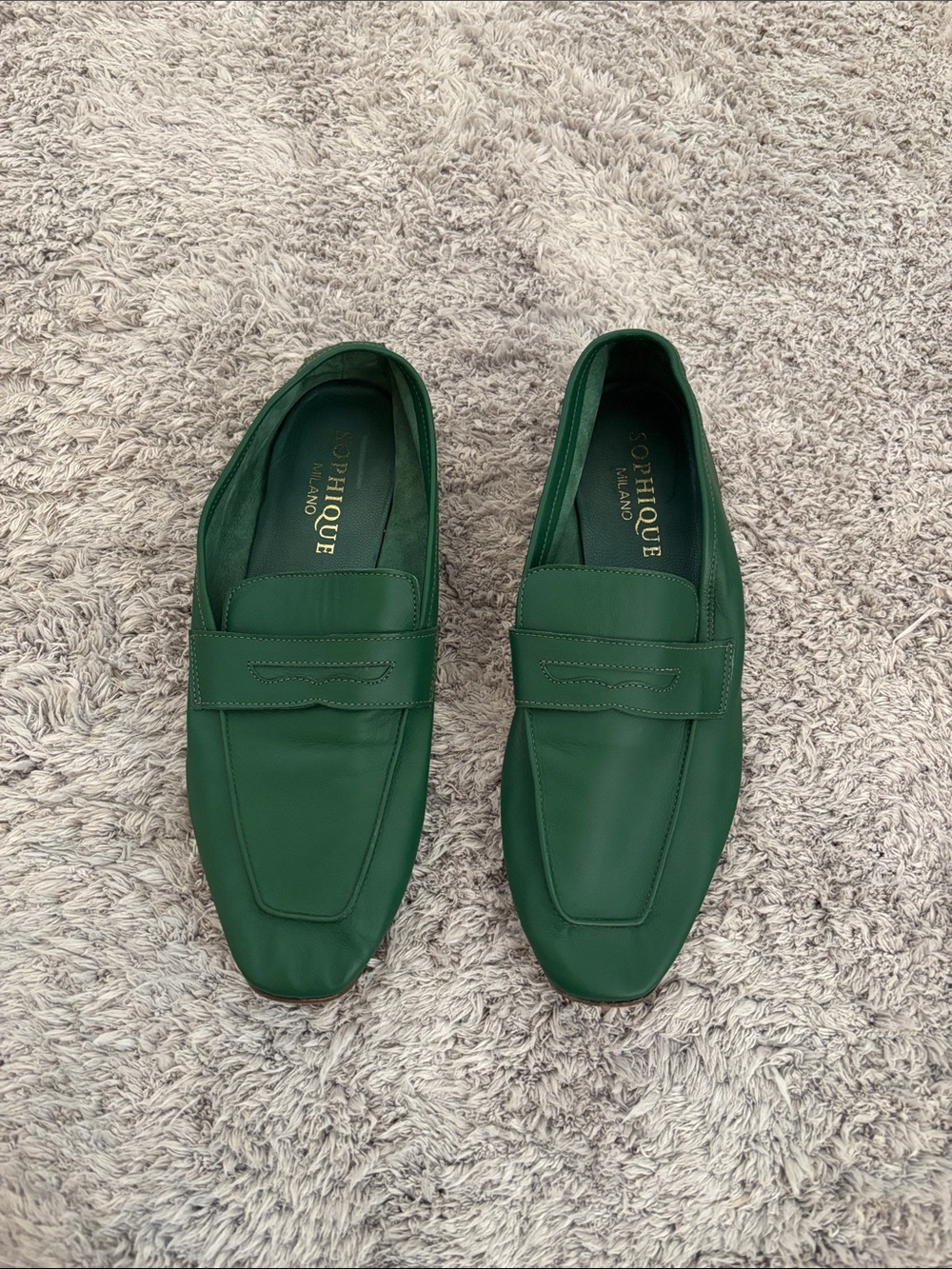 SOPHIQUE MILANO  Green Leather Penny Loafers